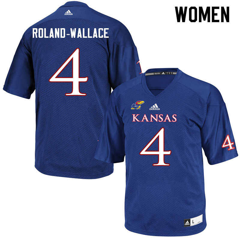 Women #4 Christian Roland-Wallace Kansas Jayhawks College Football Jerseys Sale-Royal - Click Image to Close